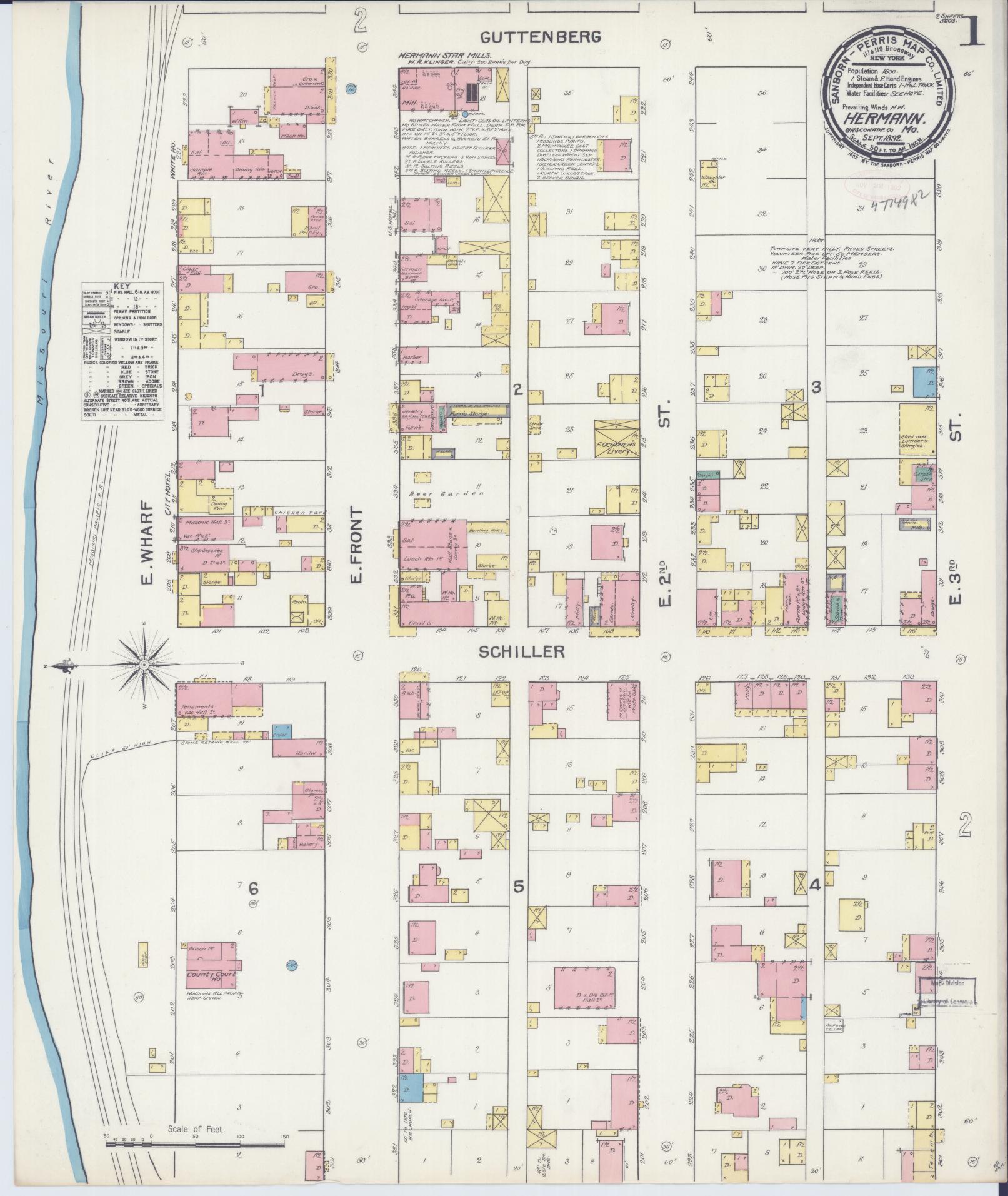Sanborn Fire Insurance Map from Hermann, Gasconade County, Missouri. (1892) – Historic Sanborn Fire Insurance Map Print