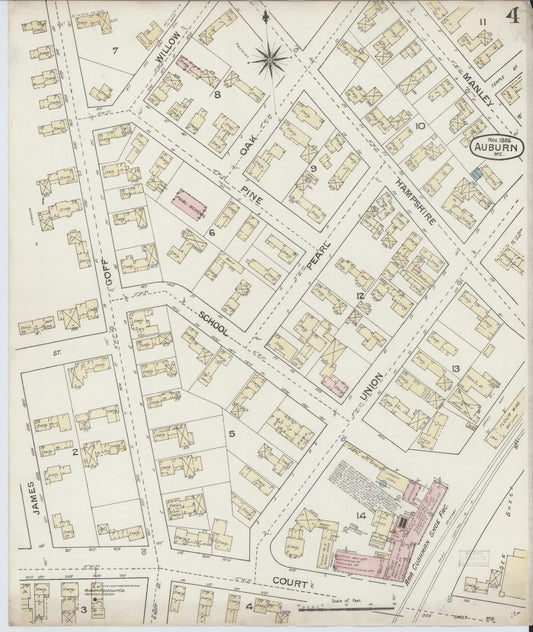 Sanborn Fire Insurance Map from Auburn, Androscoggin County, Maine (1886), Sheet #0004 - Historic Sanborn Fire Insurance Map Print, vintage old map wall art, antique decor, genealogy gift, Maine Maine map