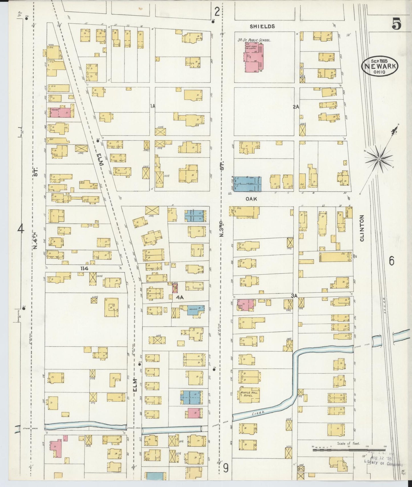 Sanborn Fire Insurance Map from Newark, Licking County, Ohio (1905), Sheet #0005 - Historic Sanborn Fire Insurance Map Print, vintage old map wall art, antique decor, genealogy gift, Ohio Ohio map