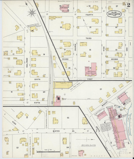 Sanborn Fire Insurance Map from Sweetwater, Monroe County, Tennessee (1897), Sheet #0002 - Historic Sanborn Fire Insurance Map Print, vintage old map wall art, antique decor, genealogy gift, Tennessee Tennessee map