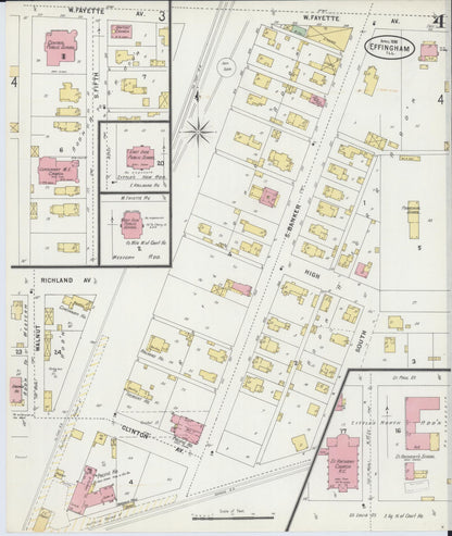 Sanborn Fire Insurance Map from Effingham, Effingham County, Illinois (1898), Sheet #0004 - Historic Sanborn Fire Insurance Map Print, vintage old map wall art, antique decor, genealogy gift, Illinois Illinois map