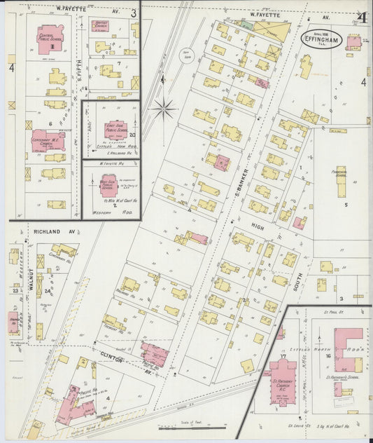 Sanborn Fire Insurance Map from Effingham, Effingham County, Illinois (1898), Sheet #0004 - Historic Sanborn Fire Insurance Map Print, vintage old map wall art, antique decor, genealogy gift, Illinois Illinois map