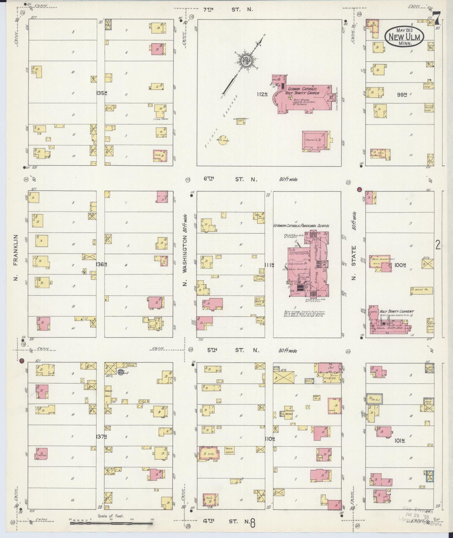 Sanborn Fire Insurance Map from New Ulm, Brown County, Minnesota (1913), Sheet #0007 - Complete Map Set gallery image, historic Sanborn map, vintage wall art, Minnesota Minnesota
