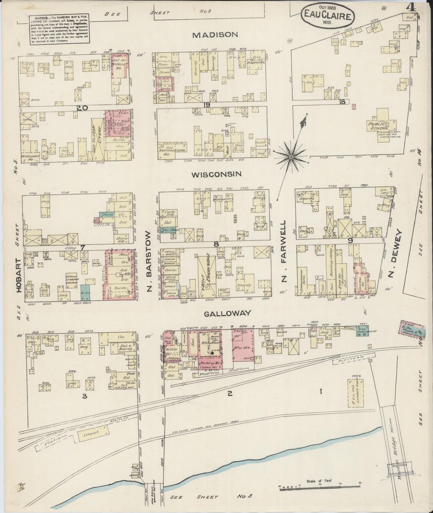 Sanborn Fire Insurance Map from Eau Claire, Eau Claire County, Wisconsin (1883), Sheet #0004 - Complete Map Set gallery image, historic Sanborn map, vintage wall art, Wisconsin Wisconsin