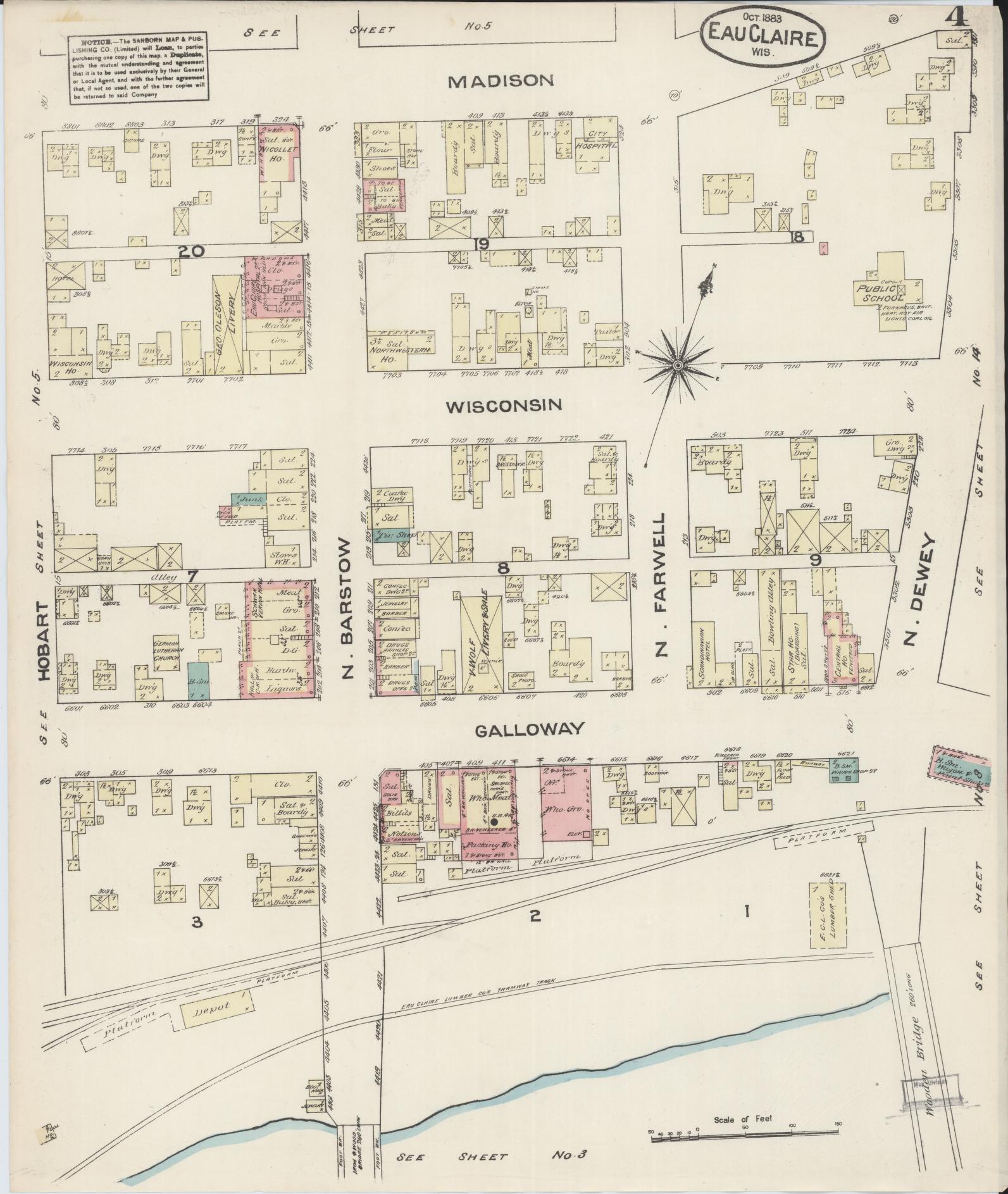Sanborn Fire Insurance Map from Eau Claire, Eau Claire County, Wisconsin (1883), Sheet #0004 - Complete Map Set gallery image, historic Sanborn map, vintage wall art, Wisconsin Wisconsin