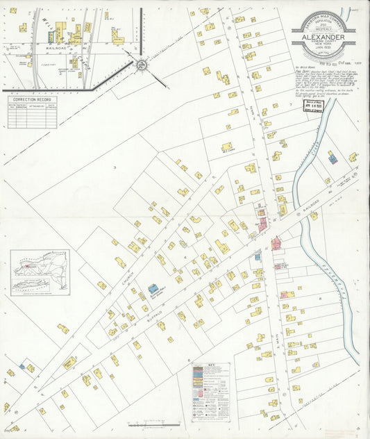 Sanborn Fire Insurance Map from Alexander, Genesee County, New York (1933), Sheet #0001 - Historic Sanborn Fire Insurance Map Print, vintage old map wall art, antique decor, genealogy gift, New York New York map