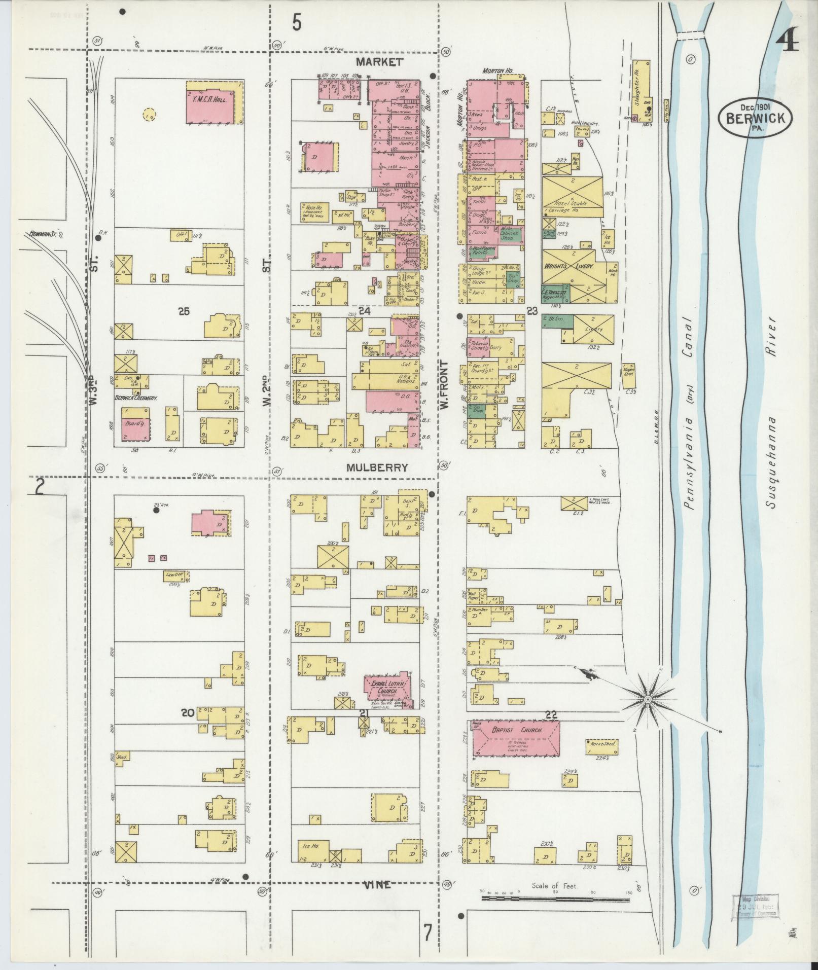 Sanborn Fire Insurance Map from Berwick, Columbia County, Pennsylvania (1901), Sheet #0004 - Historic Sanborn Fire Insurance Map Print, vintage old map wall art, antique decor, genealogy gift, Pennsylvania Pennsylvania map