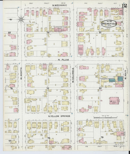 Sanborn Fire Insurance Map from Springfield, Clark County, Ohio (1891), Sheet #0012 - Complete Map Set gallery image, historic Sanborn map, vintage wall art, Ohio Ohio