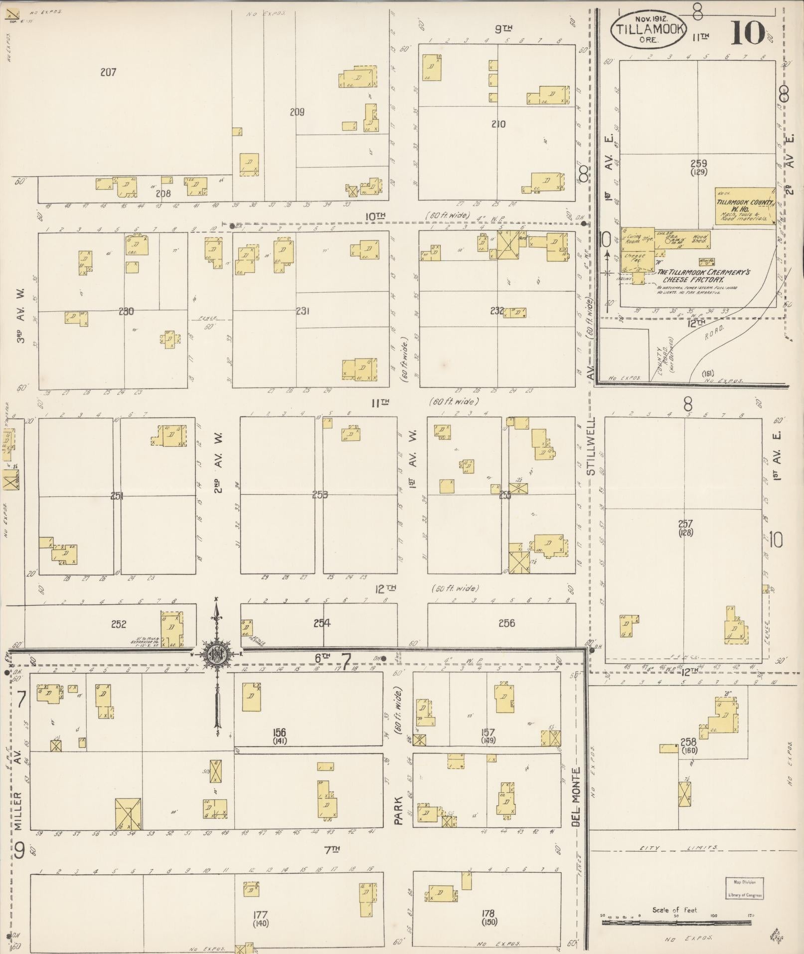 Sanborn Fire Insurance Map from Tillamook, Tillamook County, Oregon (1912), Sheet #0010 - Complete Map Set gallery image, historic Sanborn map, vintage wall art, Oregon Oregon