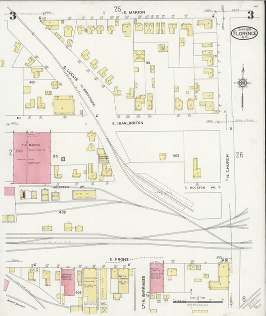 Sanborn Fire Insurance Map from Florence, Florence County, South Carolina (1924), Sheet #0003 - Historic Sanborn Fire Insurance Map Print, vintage old map wall art, antique decor, genealogy gift, South Carolina South Carolina map