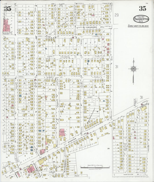 Sanborn Fire Insurance Map from Barberton, Summit County, Ohio (1927), Sheet #0035 - Historic Sanborn Fire Insurance Map Print, vintage old map wall art, antique decor, genealogy gift, Ohio Ohio map