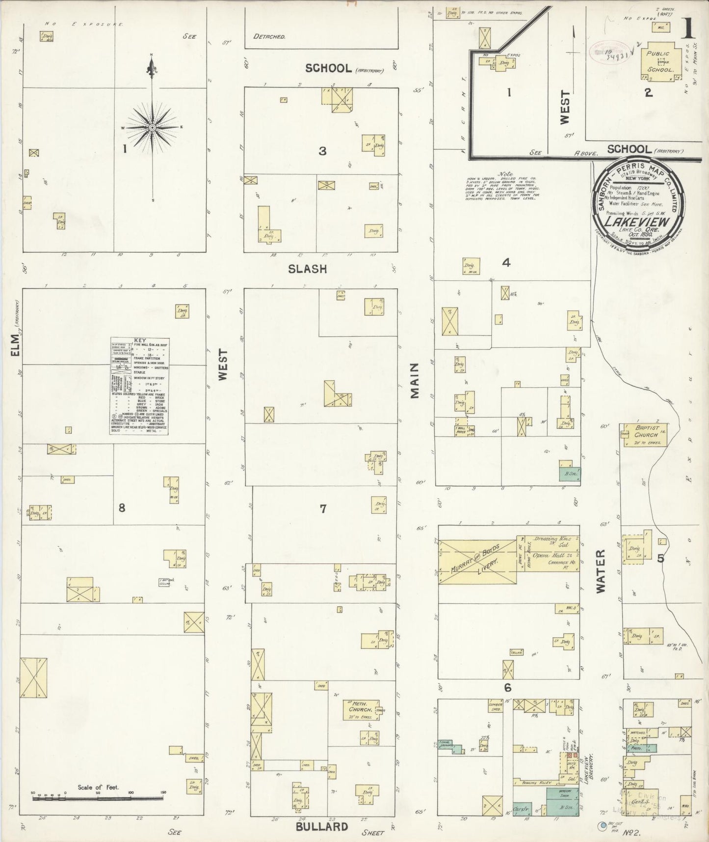 Sanborn Fire Insurance Map from Lakeview, Lake County, Oregon (1890), Sheet #0001 - Complete Map Set gallery image, historic Sanborn map, vintage wall art, Oregon Oregon