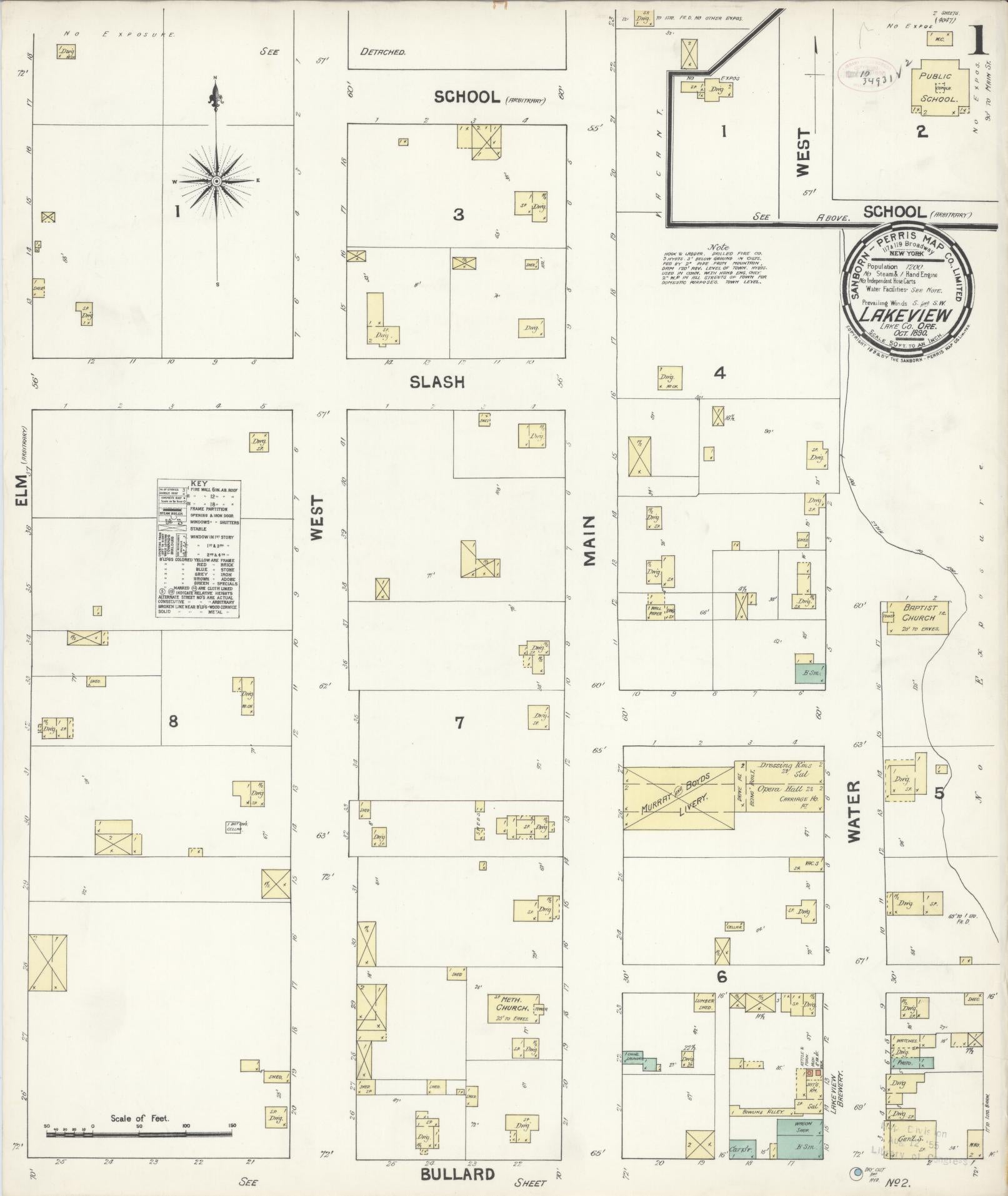 Sanborn Fire Insurance Map from Lakeview, Lake County, Oregon (1890), Sheet #0001 - Complete Map Set gallery image, historic Sanborn map, vintage wall art, Oregon Oregon