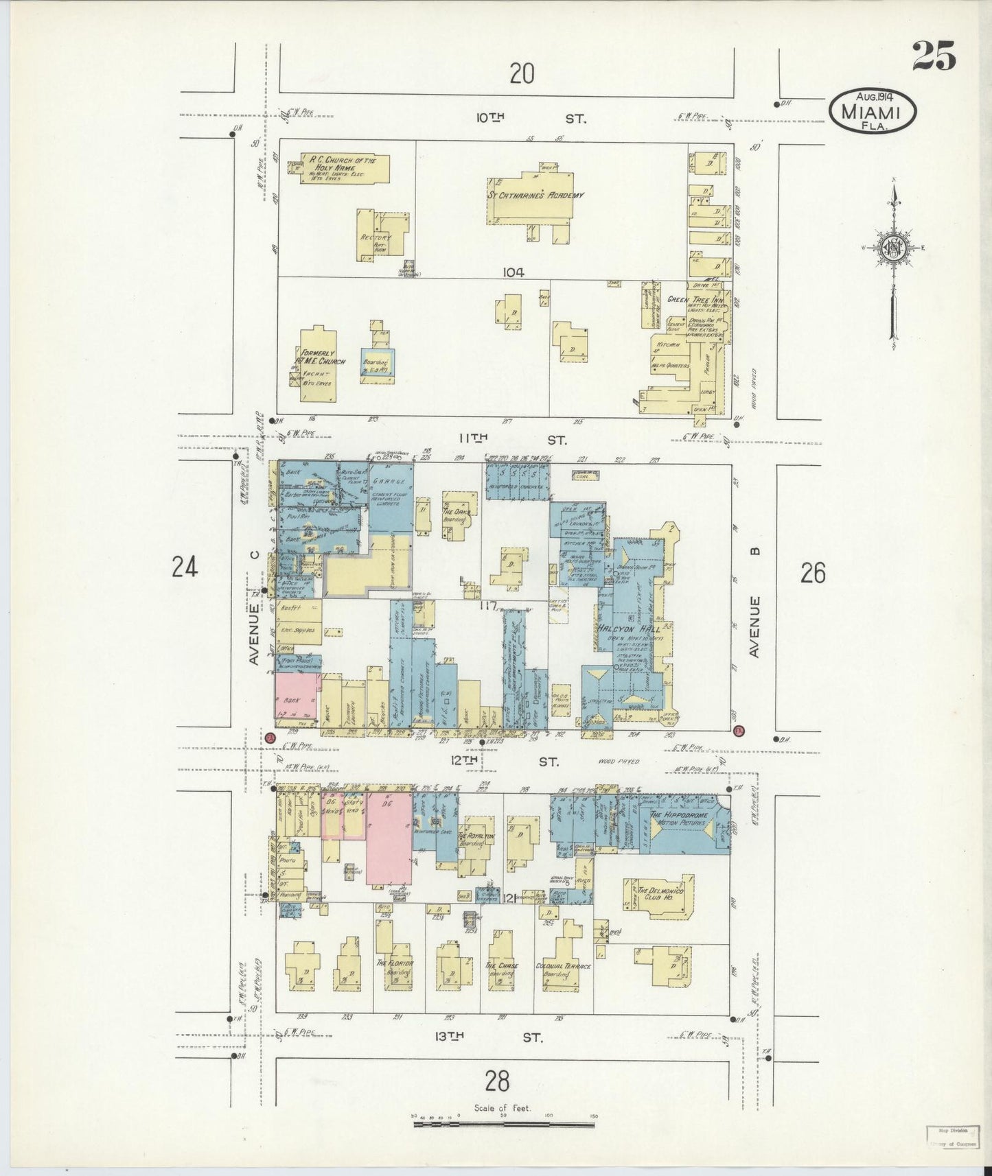 Sanborn Fire Insurance Map from Miami, Dade County, Florida (1914), Sheet #0025 - Complete Map Set gallery image, historic Sanborn map, vintage wall art, Florida Florida