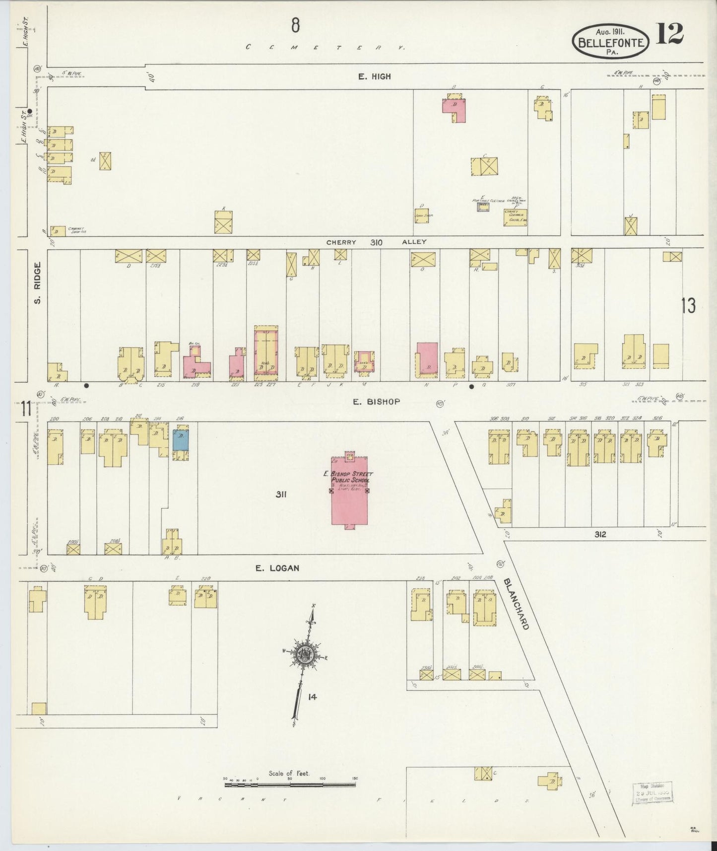 Sanborn Fire Insurance Map from Bellefonte, Centre County, Pennsylvania (1911), Sheet #0012 - Historic Sanborn Fire Insurance Map Print, vintage old map wall art, antique decor, genealogy gift, Pennsylvania Pennsylvania map