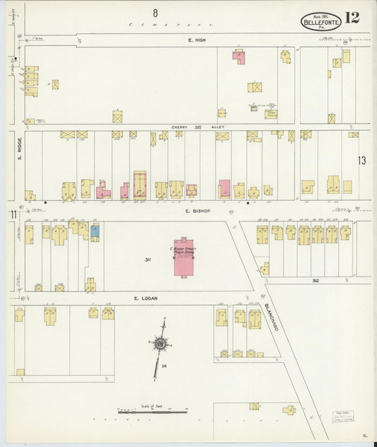 Sanborn Fire Insurance Map from Bellefonte, Centre County, Pennsylvania (1911), Sheet #0012 - Historic Sanborn Fire Insurance Map Print, vintage old map wall art, antique decor, genealogy gift, Pennsylvania Pennsylvania map