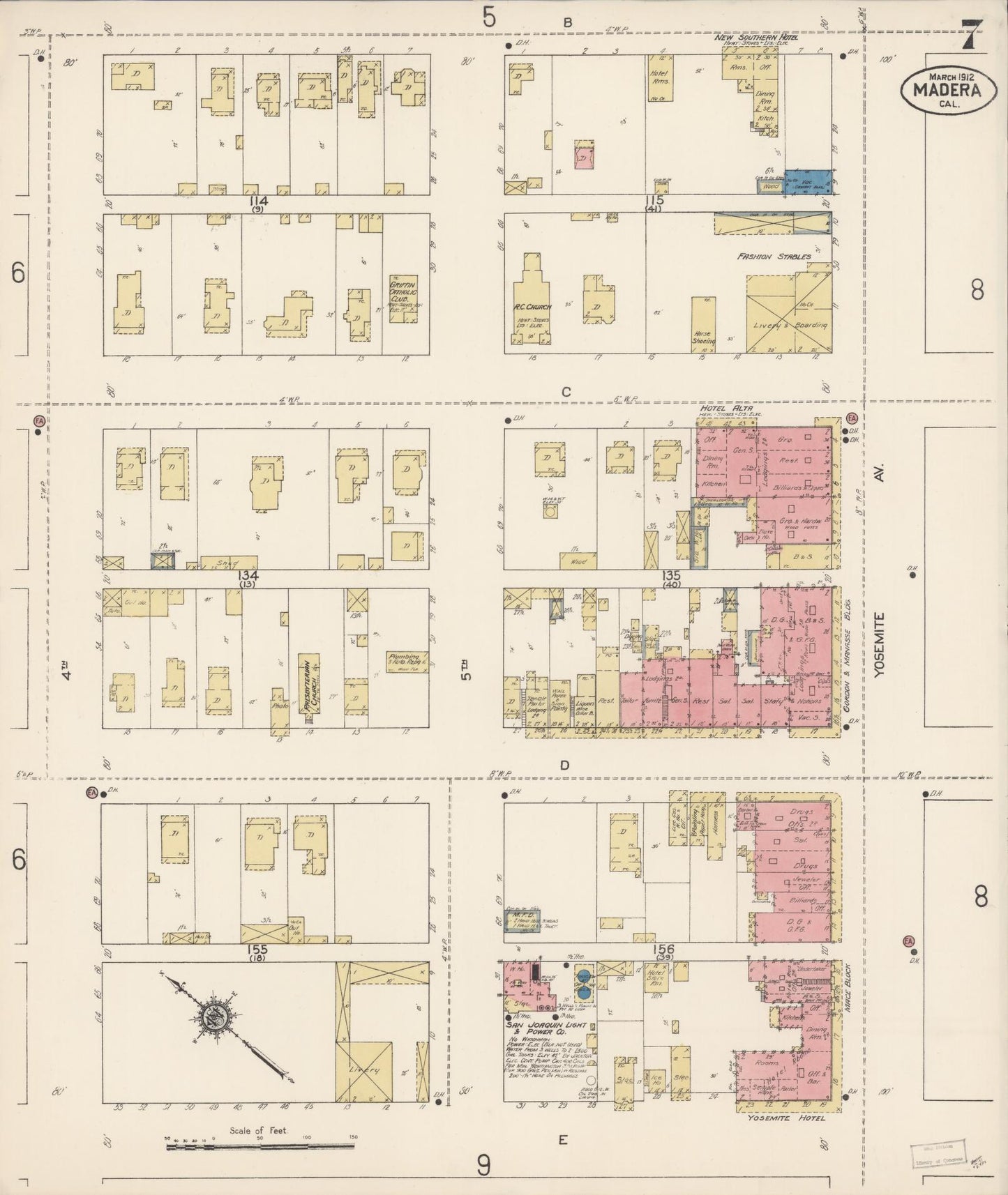 Sanborn Fire Insurance Map from Madera, Madera County, California (1912), Sheet #0007 - Historic Sanborn Fire Insurance Map Print, vintage old map wall art, antique decor, genealogy gift, California California map