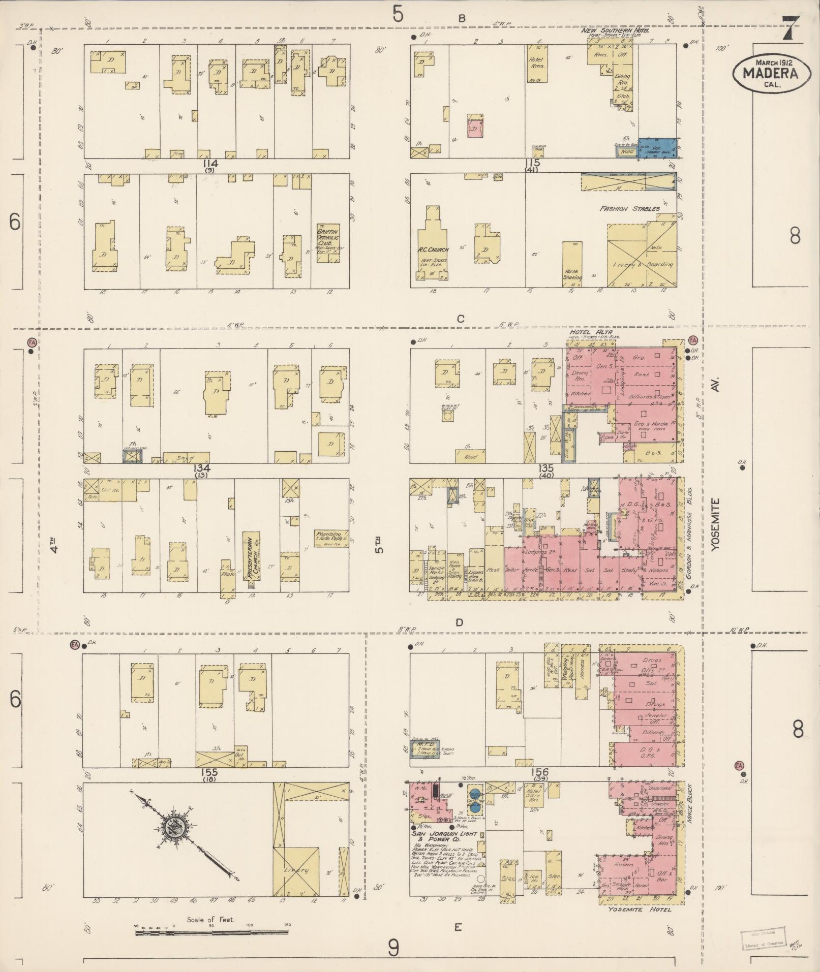 Sanborn Fire Insurance Map from Madera, Madera County, California (1912), Sheet #0007 - Historic Sanborn Fire Insurance Map Print, vintage old map wall art, antique decor, genealogy gift, California California map