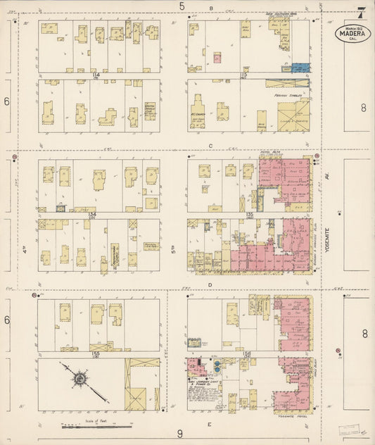 Sanborn Fire Insurance Map from Madera, Madera County, California (1912), Sheet #0007 - Historic Sanborn Fire Insurance Map Print, vintage old map wall art, antique decor, genealogy gift, California California map