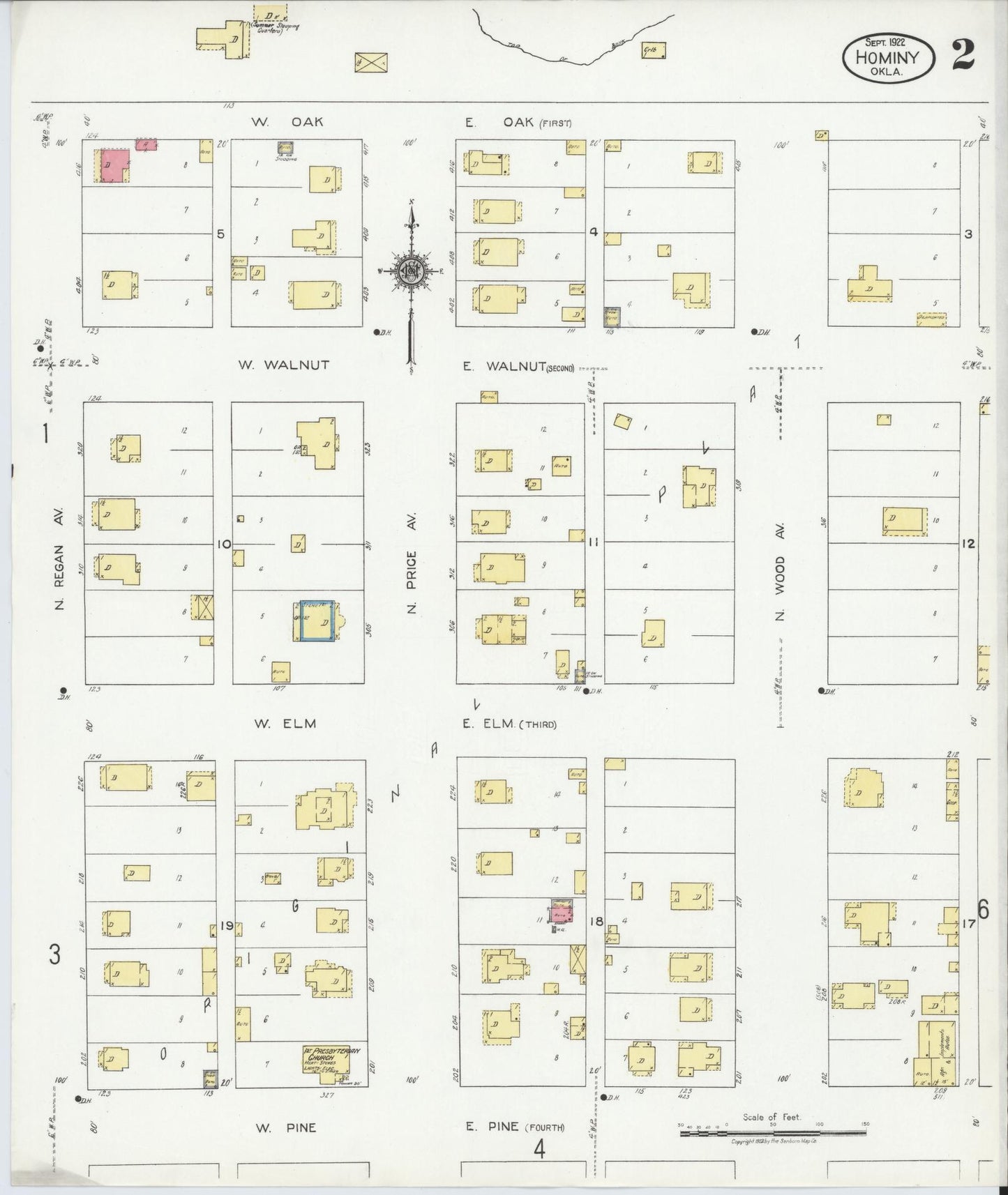 Sanborn Fire Insurance Map from Hominy, Osage County, Oklahoma (1922), Sheet #0002 - Complete Map Set gallery image, historic Sanborn map, vintage wall art, Oklahoma Oklahoma