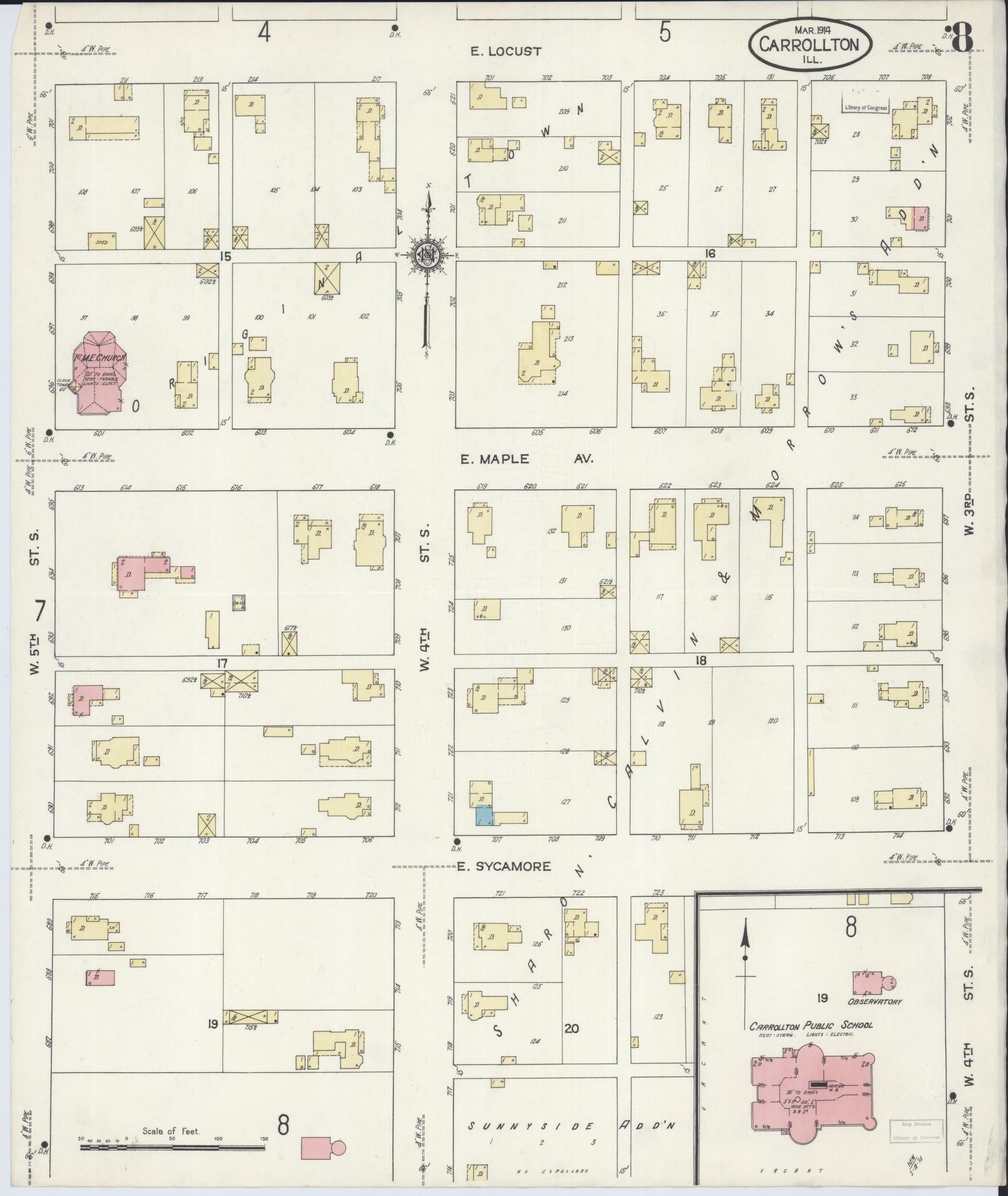 Sanborn Fire Insurance Map from Carrollton, Greene County, Illinois (1914), Sheet #0008 - Complete Map Set gallery image, historic Sanborn map, vintage wall art, Illinois Illinois