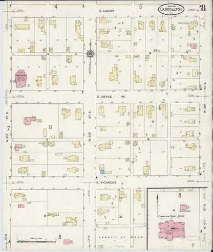 Sanborn Fire Insurance Map from Carrollton, Greene County, Illinois (1914), Sheet #0008 - Complete Map Set gallery image, historic Sanborn map, vintage wall art, Illinois Illinois