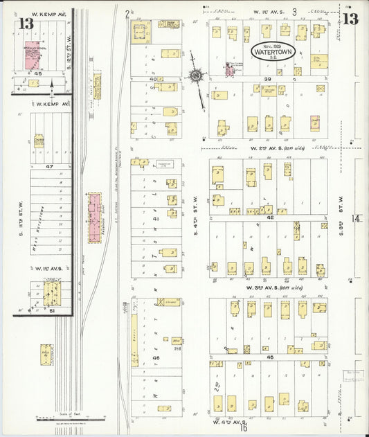 Sanborn Fire Insurance Map from Watertown, Codington County, South Dakota (1923), Sheet #0013 - Historic Sanborn Fire Insurance Map Print, vintage old map wall art, antique decor, genealogy gift, South Dakota South Dakota map