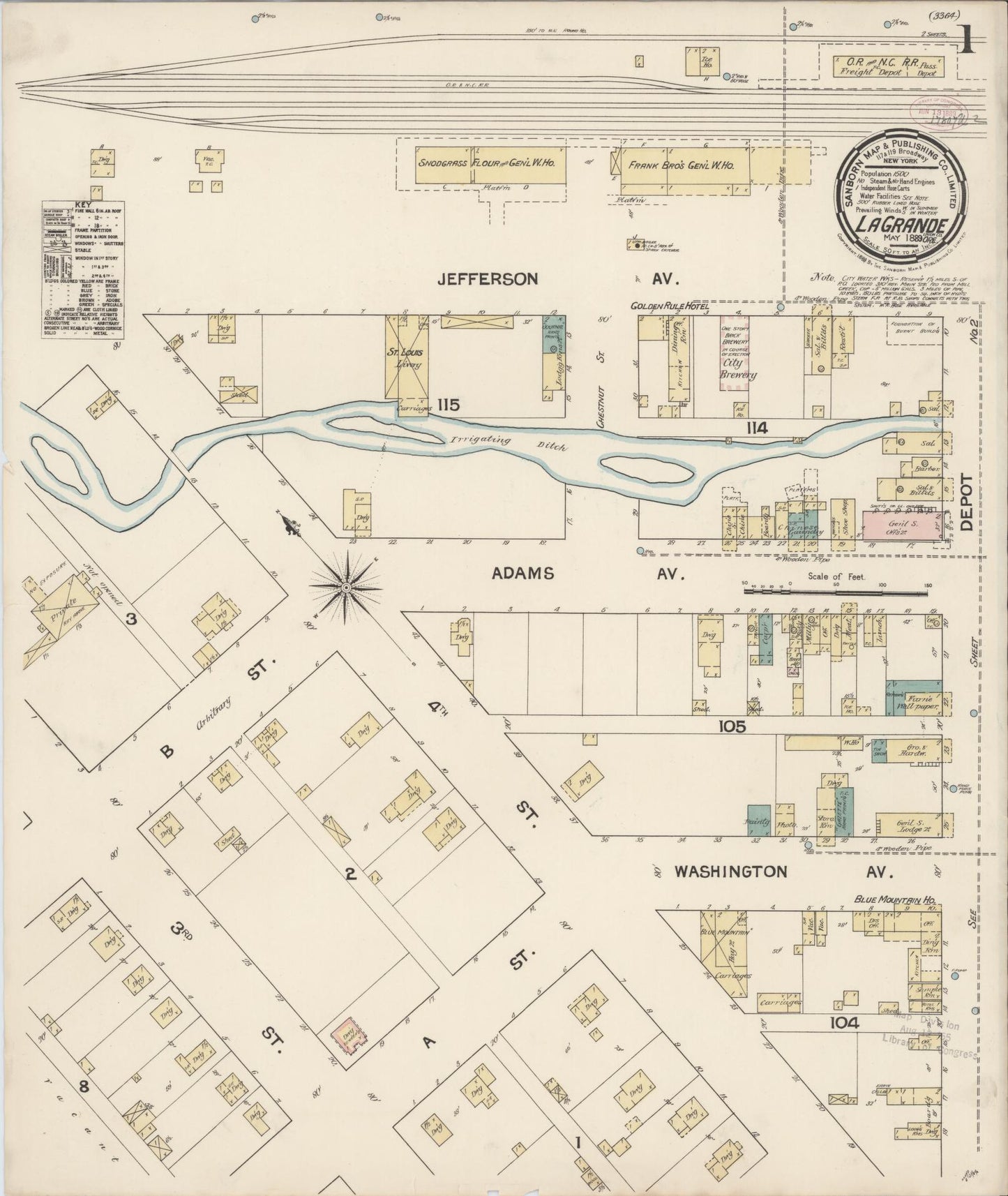 Sanborn Fire Insurance Map from La Grande, Union County, Oregon (1889), Sheet #0001 - Complete Map Set gallery image, historic Sanborn map, vintage wall art, Oregon Oregon
