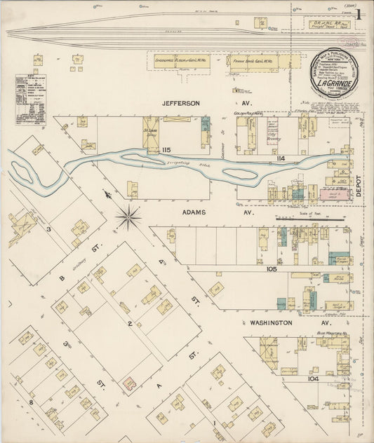 Sanborn Fire Insurance Map from La Grande, Union County, Oregon (1889), Sheet #0001 - Complete Map Set gallery image, historic Sanborn map, vintage wall art, Oregon Oregon