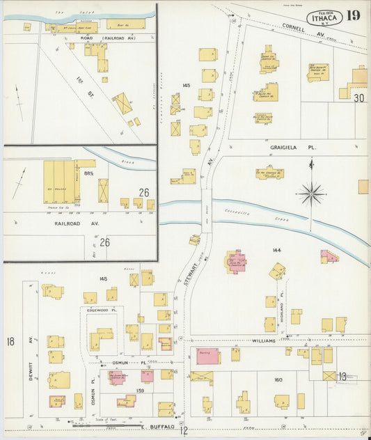 Sanborn Fire Insurance Map from Ithaca, Tompkins County, New York (1904), Sheet #0019 - Historic Sanborn Fire Insurance Map Print, vintage old map wall art, antique decor, genealogy gift, New York New York map