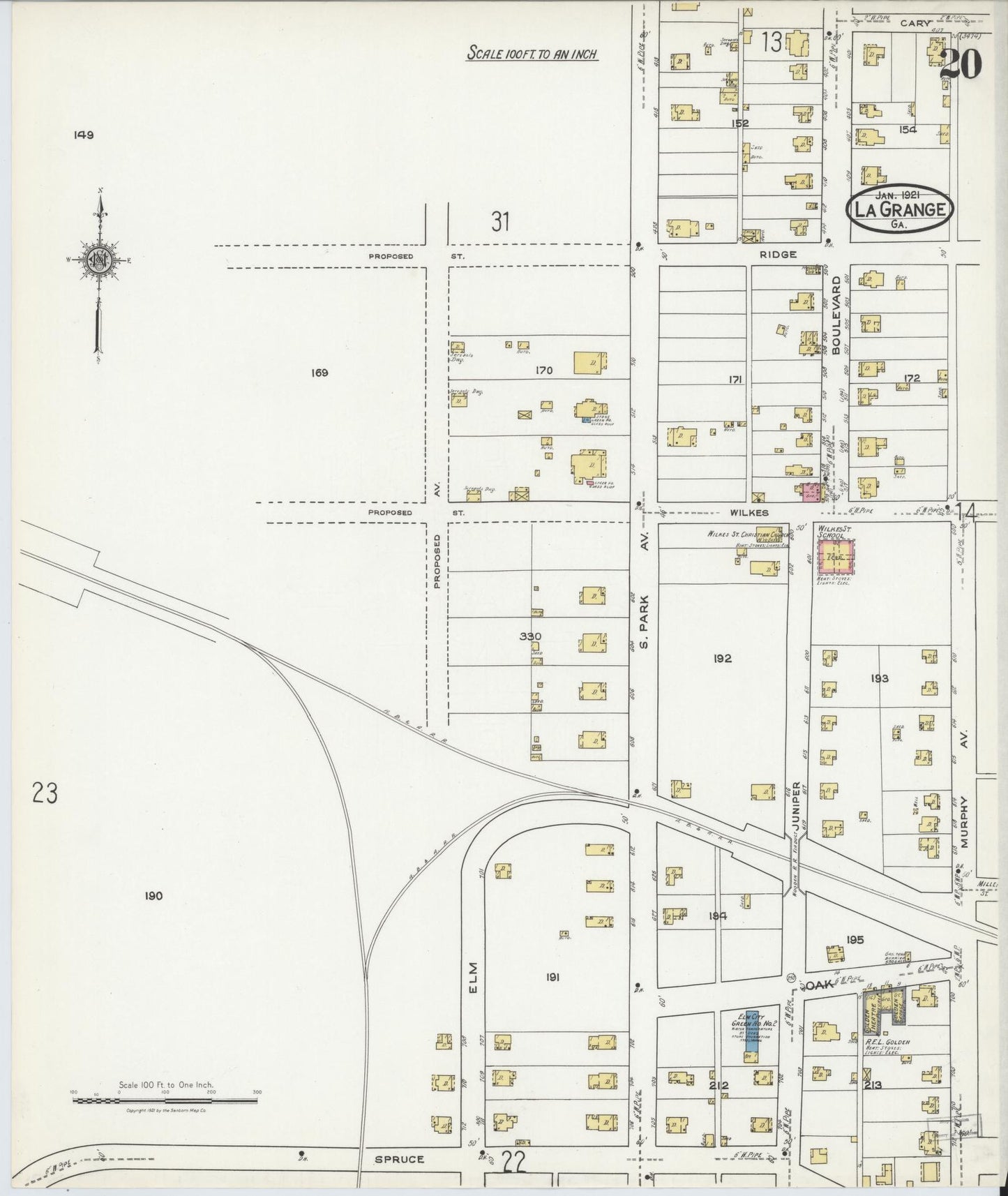 Sanborn Fire Insurance Map from La Grange, Troup County, Georgia (1921), Sheet #0020 - Historic Sanborn Fire Insurance Map Print, vintage old map wall art, antique decor, genealogy gift, Georgia Georgia map