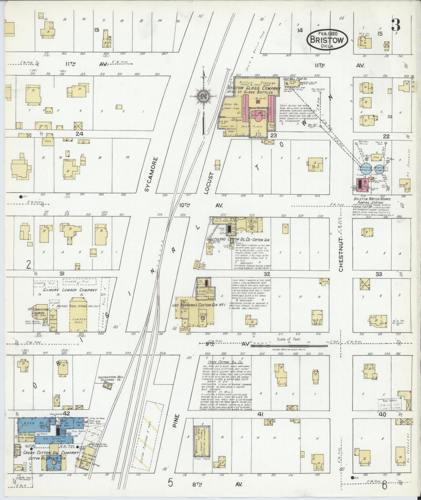 Sanborn Fire Insurance Map from Bristow, Creek County, Oklahoma (1920), Sheet #0003 - Complete Map Set gallery image, historic Sanborn map, vintage wall art, Oklahoma Oklahoma