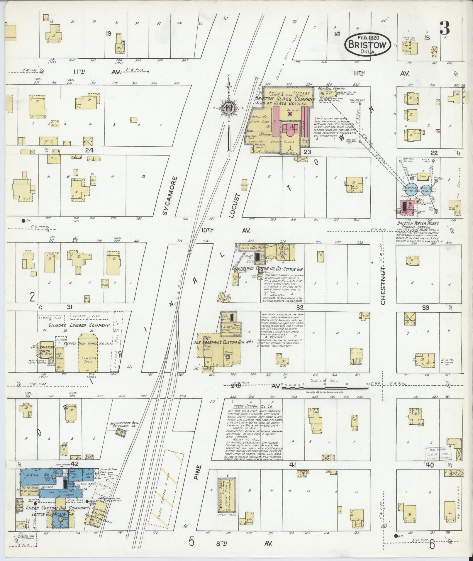Sanborn Fire Insurance Map from Bristow, Creek County, Oklahoma (1920), Sheet #0003 - Complete Map Set gallery image, historic Sanborn map, vintage wall art, Oklahoma Oklahoma