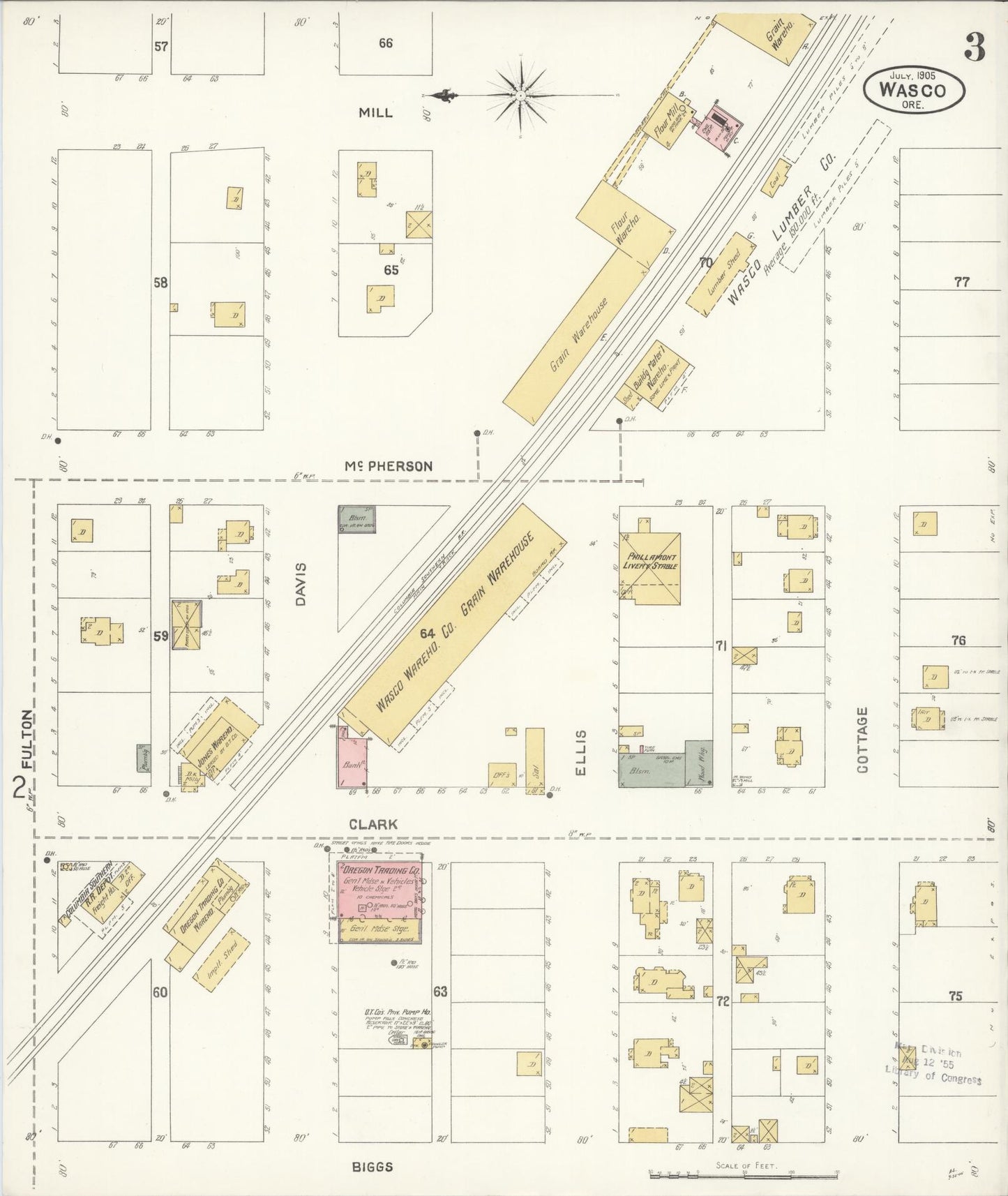 Sanborn Fire Insurance Map from Wasco, Sherman County, Oregon (1905), Sheet #0003 - Complete Map Set gallery image, historic Sanborn map, vintage wall art, Oregon Oregon