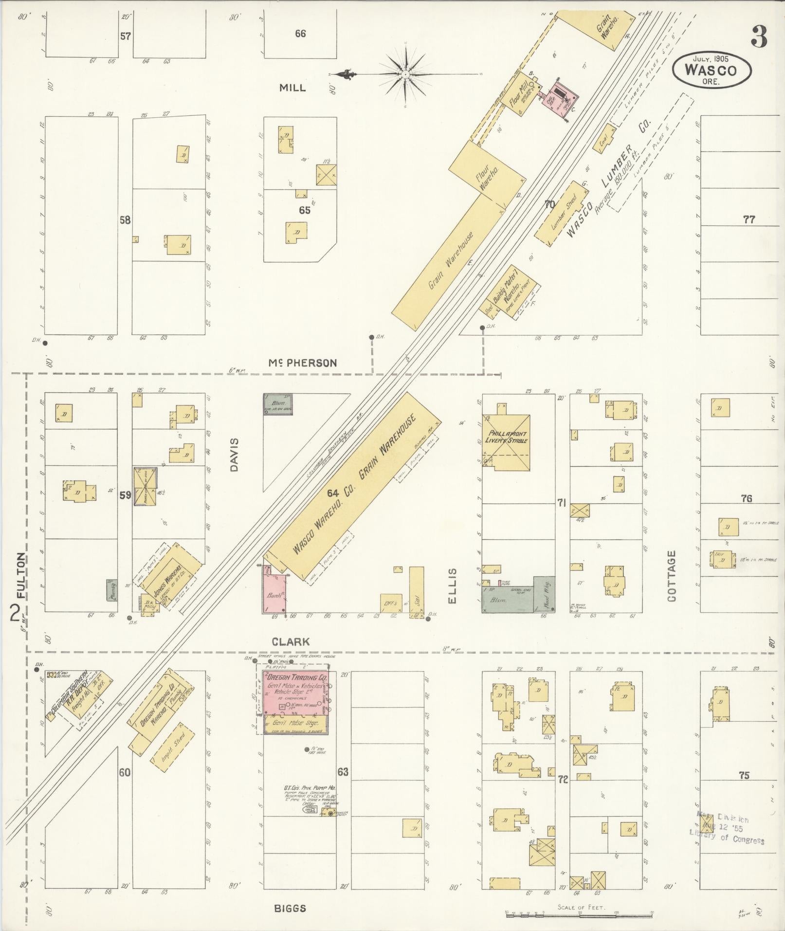 Sanborn Fire Insurance Map from Wasco, Sherman County, Oregon (1905), Sheet #0003 - Complete Map Set gallery image, historic Sanborn map, vintage wall art, Oregon Oregon