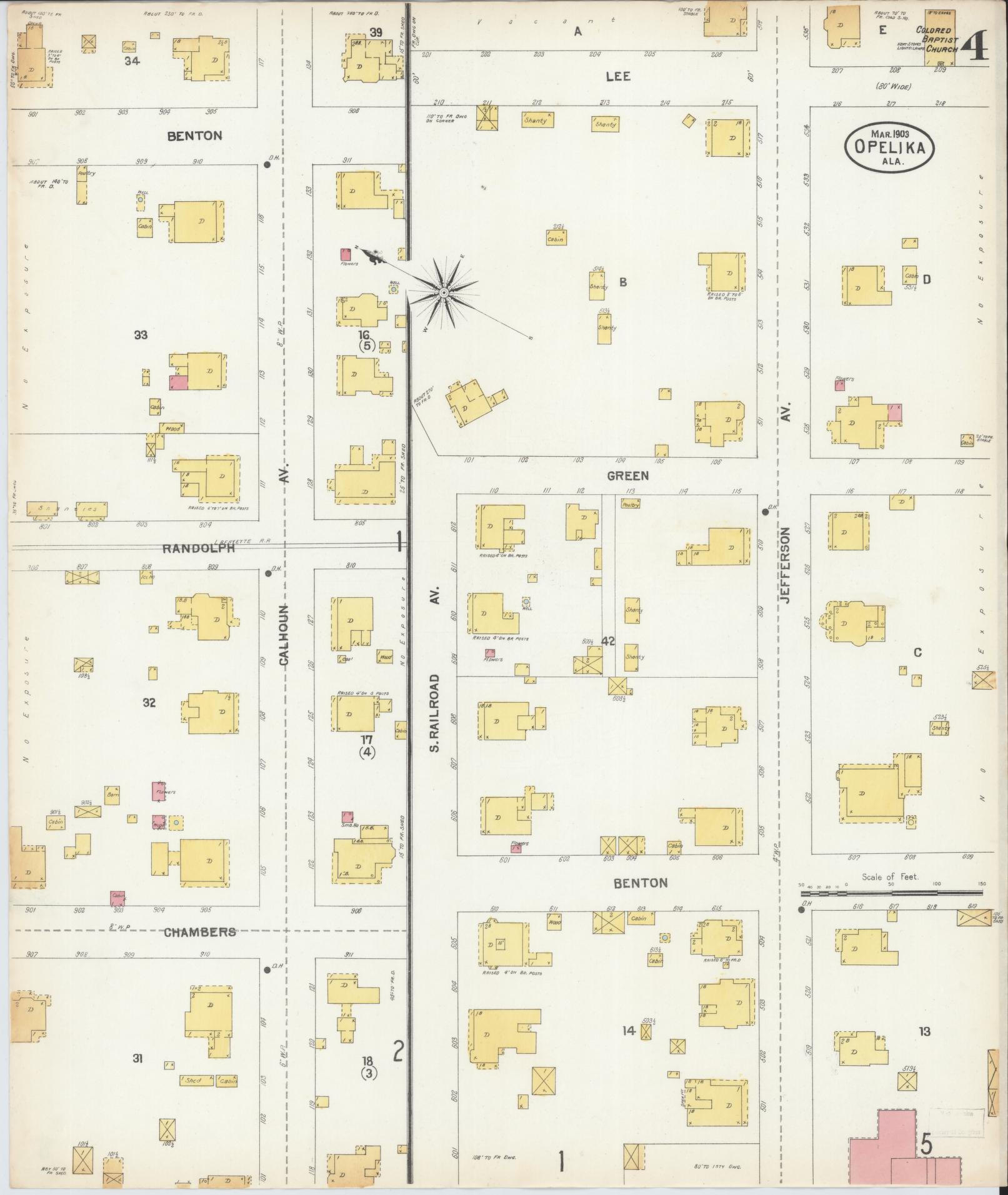 Sanborn Fire Insurance Map from Opelika, Lee County, Alabama (1903), Sheet #0004 - Complete Map Set gallery image, historic Sanborn map, vintage wall art, Alabama Alabama