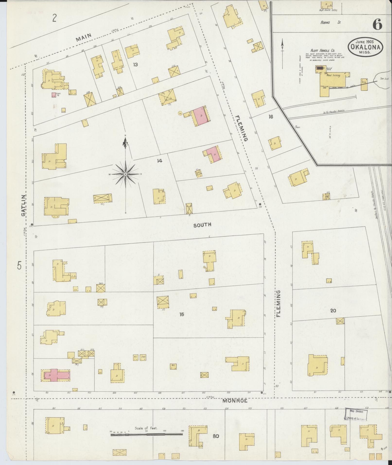 Sanborn Fire Insurance Map from Okolona, Chickasaw County, Mississippi (1905), Sheet #0006 - Historic Sanborn Fire Insurance Map Print, vintage old map wall art, antique decor, genealogy gift, Mississippi Mississippi map