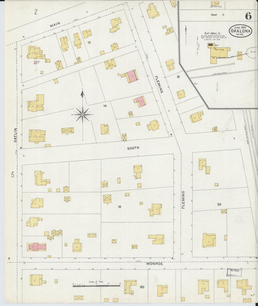 Sanborn Fire Insurance Map from Okolona, Chickasaw County, Mississippi (1905), Sheet #0006 - Historic Sanborn Fire Insurance Map Print, vintage old map wall art, antique decor, genealogy gift, Mississippi Mississippi map
