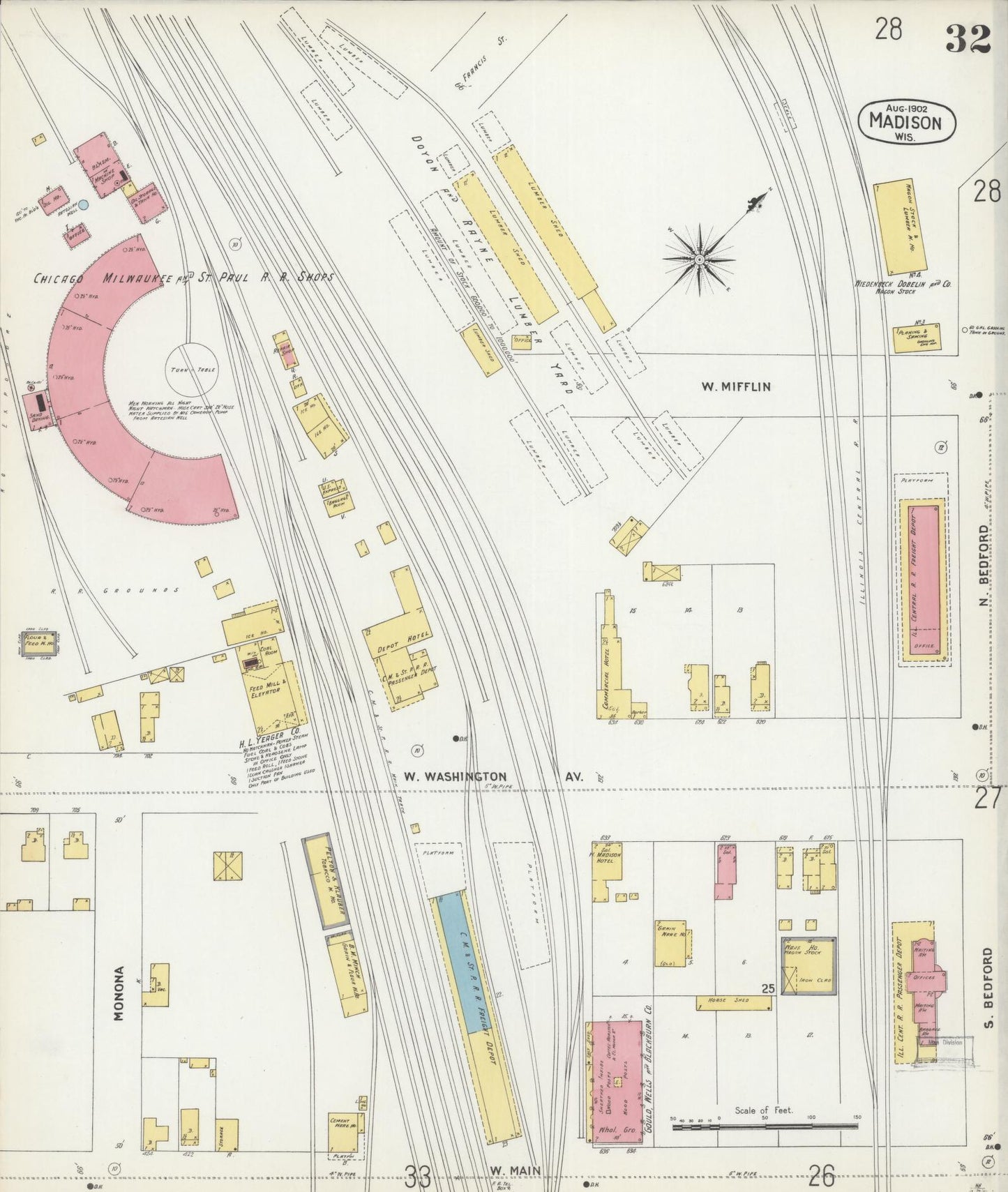 Sanborn Fire Insurance Map from Madison, Dane County, Wisconsin (1902), Sheet #0032 - Historic Sanborn Fire Insurance Map Print, vintage old map wall art, antique decor, genealogy gift, Wisconsin Wisconsin map