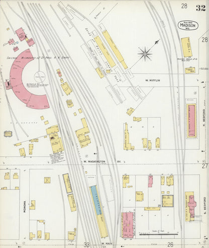 Sanborn Fire Insurance Map from Madison, Dane County, Wisconsin (1902), Sheet #0032 - Historic Sanborn Fire Insurance Map Print, vintage old map wall art, antique decor, genealogy gift, Wisconsin Wisconsin map