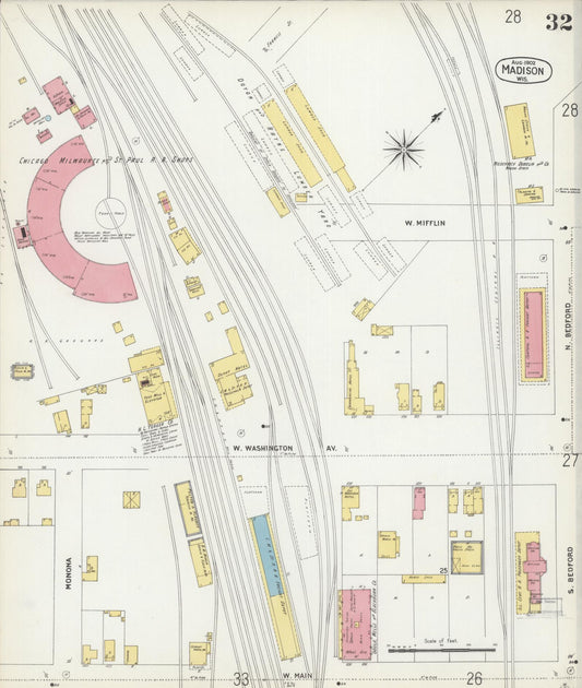 Sanborn Fire Insurance Map from Madison, Dane County, Wisconsin (1902), Sheet #0032 - Historic Sanborn Fire Insurance Map Print, vintage old map wall art, antique decor, genealogy gift, Wisconsin Wisconsin map