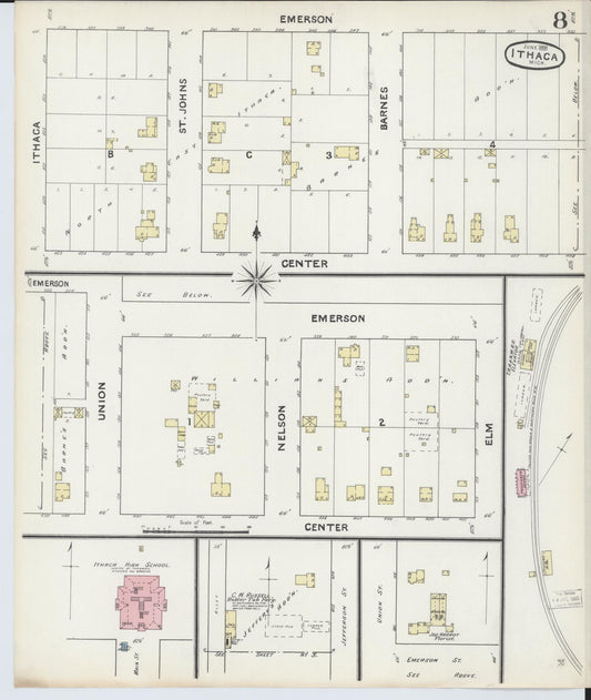 Sanborn Fire Insurance Map from Ithaca, Gratiot County, Michigan (1891), Sheet #0008 - Historic Sanborn Fire Insurance Map Print, vintage old map wall art, antique decor, genealogy gift, Michigan Michigan map