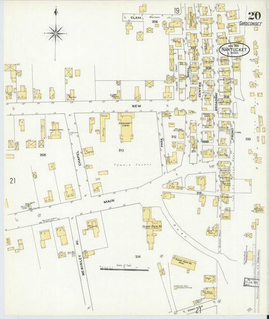 Sanborn Fire Insurance Map from Nantucket, Nantucket County, Massachusetts (1909), Sheet #0020 - Historic Sanborn Fire Insurance Map Print, vintage old map wall art, antique decor, genealogy gift, Massachusetts Massachusetts map