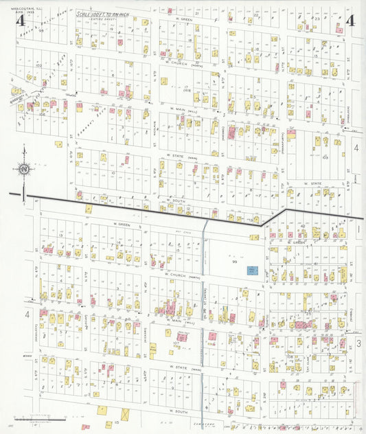 Sanborn Fire Insurance Map from Mascoutah, Saint Clair County, Illinois (1933), Sheet #0004 - Historic Sanborn Fire Insurance Map Print, vintage old map wall art, antique decor, genealogy gift, Illinois Illinois map