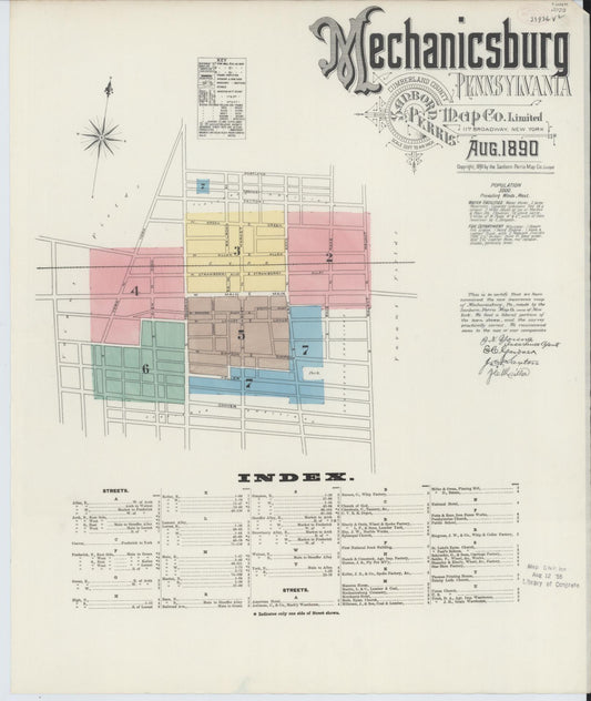 Sanborn Fire Insurance Map from Mechanicsburg, Cumberland County, Pennsylvania (1890), Sheet #0001 - Historic Sanborn Fire Insurance Map Print, vintage old map wall art, antique decor, genealogy gift, Pennsylvania Pennsylvania map