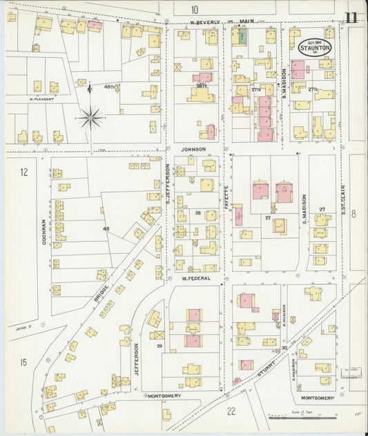 Sanborn Fire Insurance Map from Staunton, Independent Cities, Virginia (1904), Sheet #0011 - Historic Sanborn Fire Insurance Map Print, vintage old map wall art, antique decor, genealogy gift, Virginia Virginia map