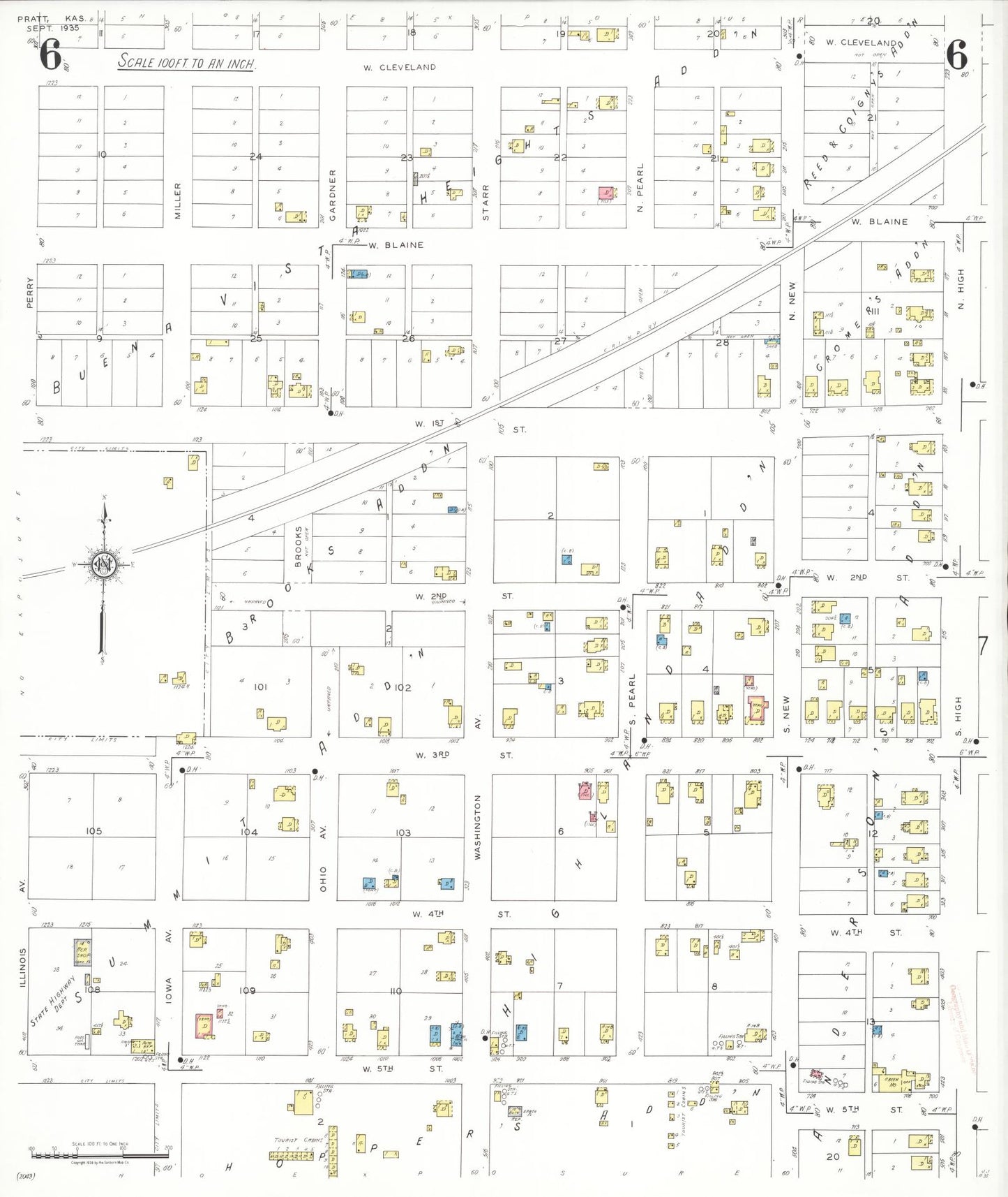 Sanborn Fire Insurance Map from Pratt, Pratt County, Kansas (1935), Sheet #0006 - Complete Map Set gallery image, historic Sanborn map, vintage wall art, Kansas Kansas