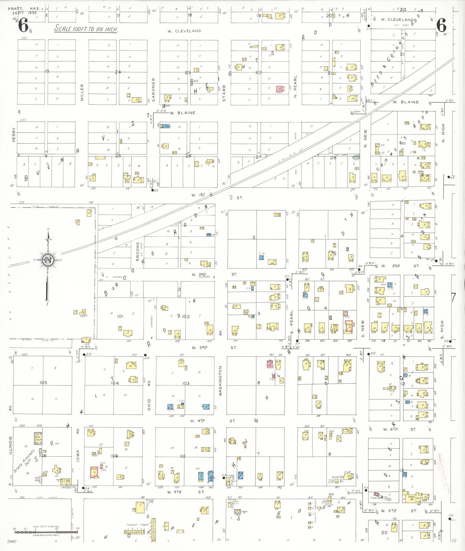 Sanborn Fire Insurance Map from Pratt, Pratt County, Kansas (1935), Sheet #0006 - Complete Map Set gallery image, historic Sanborn map, vintage wall art, Kansas Kansas