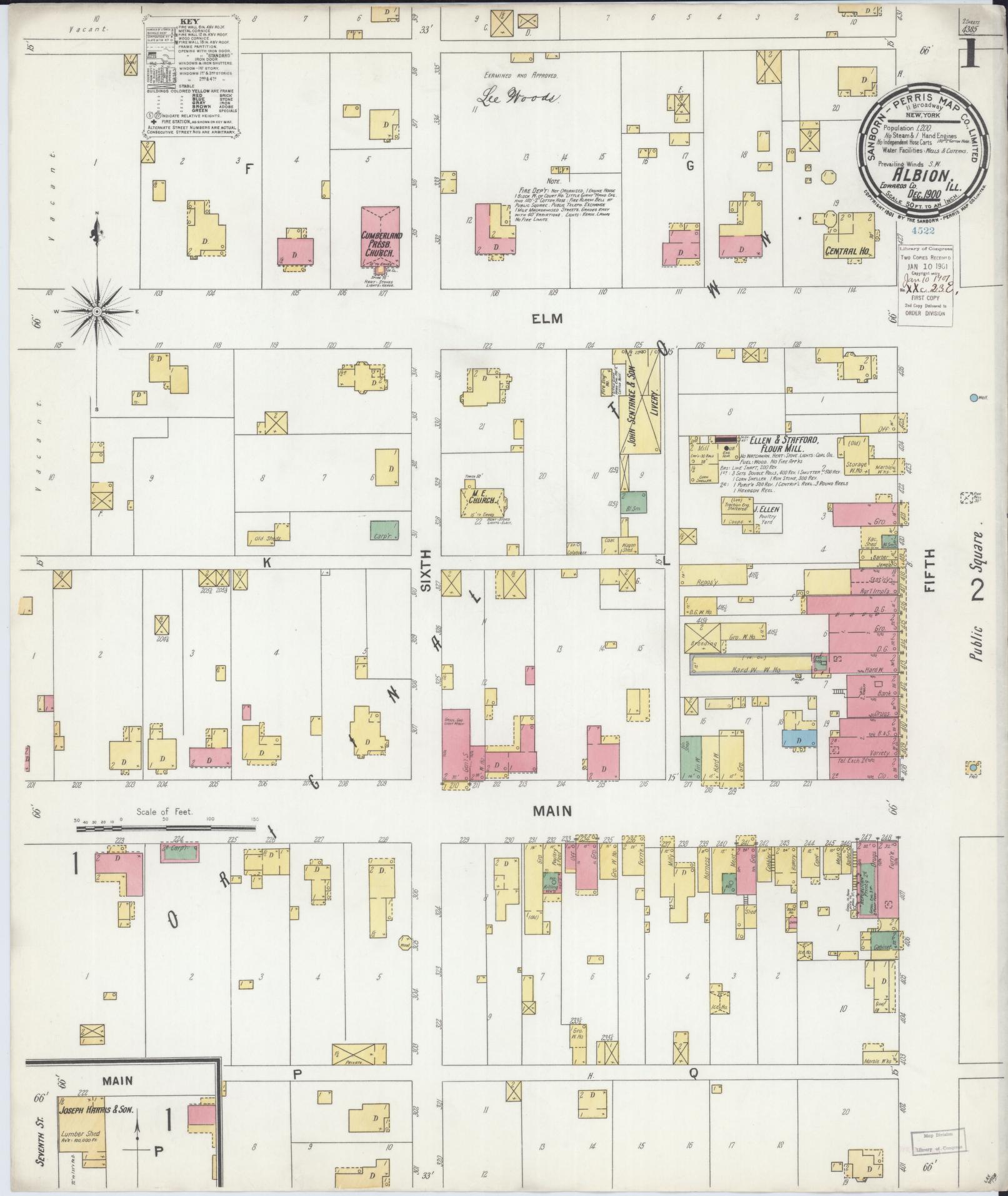 Sanborn Fire Insurance Map from Albion, Edwards County, Illinois (1900), Sheet #0001 - Complete Map Set gallery image, historic Sanborn map, vintage wall art, Illinois Illinois