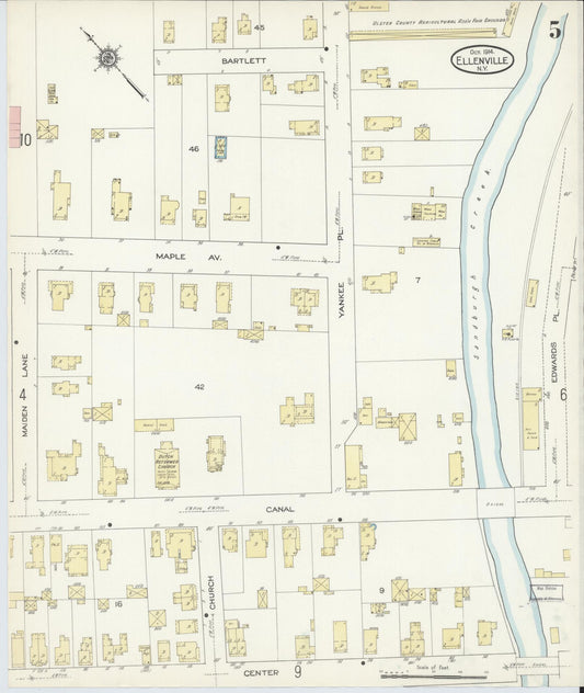 Sanborn Fire Insurance Map from Ellenville, Ulster County, New York (1914), Sheet #0005 - Historic Sanborn Fire Insurance Map Print, vintage old map wall art, antique decor, genealogy gift, New York New York map
